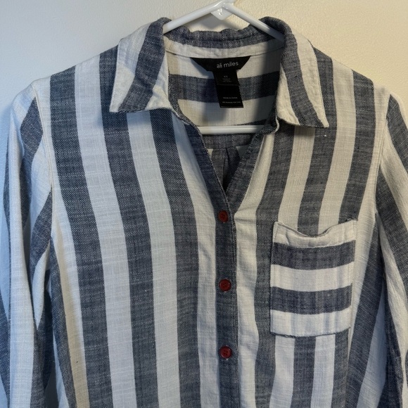 Ali Miles Linen Blend Roll Tab Sleeve Mixed Stripes Button Front Shirt Size XS - Picture 5 of 7